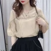 This Hong Kong-style retro lace patchwork half-sleeved chiffon shirt is a new French loose, slimming and versatile top trend for women in summer 2025 details Picture